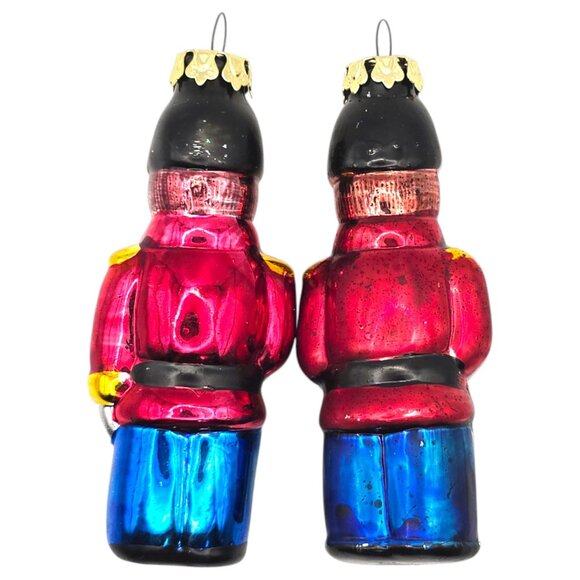 Vintage Drummer Boy Glass Christmas Ornament 4" Nutcracker Toy Soldier Set Of 2 - Picture 2 of 6